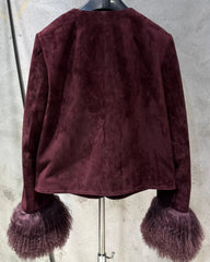 Luxury Suede Jacket with Shearling Cuffs