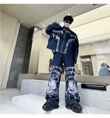 Men's Casual Streetwear Dark Denim 2-Piece Set