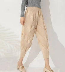 Luxury Unique Pleats Cropped Pants