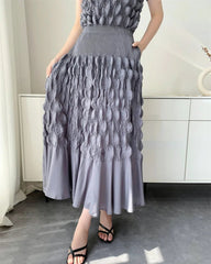 Bubble Plissé Top & Midi Skirt Set