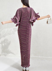 Elegant Plisse Ruffle-Sleeve Dress