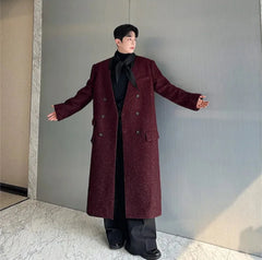 Men's Oversized Wool & Faux Leather Trench Coat