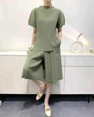 Elegant Pleated Shorts Set