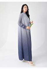 Pleated Midi Dress - Long Sleeve Puff