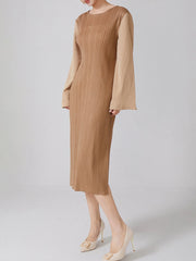 Luxury Pleated Bell Sleeve Dress