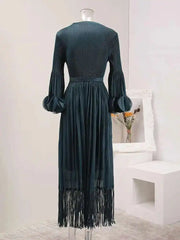 Elegant Fringe Hem Plissé Dress