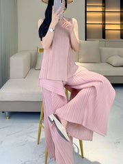 Pleated Plissé Tank Top & Pants Set