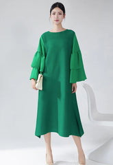 Plissé Ruffle-Sleeve Dress