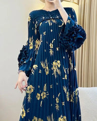 Plissé Floral Sleeve Dress