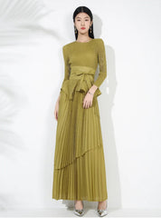 Maxi Skirt Set with Pleated Long Sleeve Top