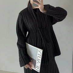 Quilted Pleated Jacket & Skirt