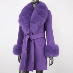 Cashmere Wool Coat with Fox Fur