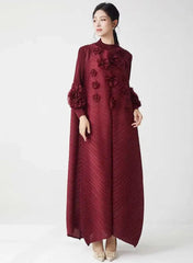 Elegant Pleated Floral Sleeve Dress