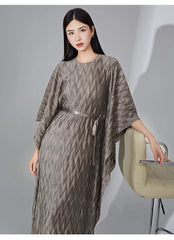 Truly Pleated Batwing Sleeve Couture Dress