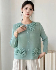 Petite Floral Plissé Button-Down Top