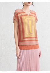 Luxury Pleats V-Neck Geometric Top