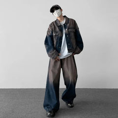 Men's Casual Baggy Denim Jacket & Jeans 2-Piece Set