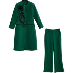 HEYFANCYSTYLE Emerald Luxe Floral Coat & Pants Set