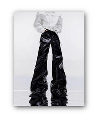 Men's Luxe Black Shiny Vegan Leather Flared Pants