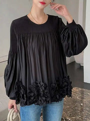 Luxury 3D Floral Pleated Top