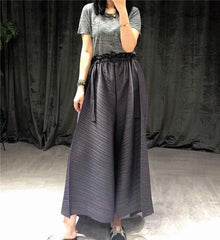 Women's Pleated Wide Leg Elastic Waistband Trousers