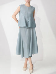 Pleated Sleeveless Top & Skirt Set