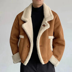 Men's Suede Faux-Shearling Bomber Jacket