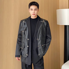 Men's Moto Faux Leather Multi-Pocket Vest