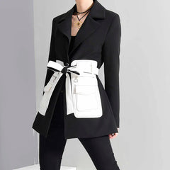 Versatile Monochrome White Pocket Belted Blazer