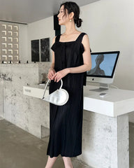 Elegant Pleated Square Neck Dress