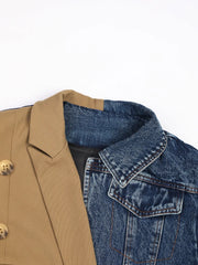 HEYFANCYSTYLE Khaki Denim Couture Belted Blazer