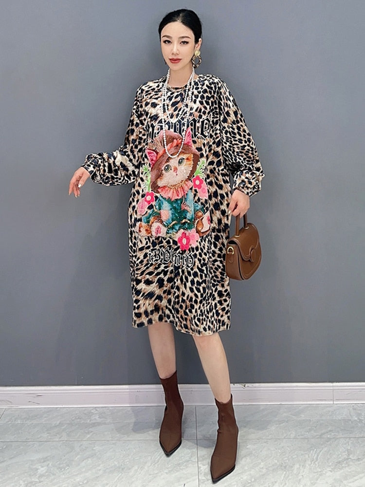 Roar in Elegant Style Leopard Print Kitty Tee Dress