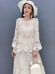 Women's Elegant 2 Piece Crochet Knit Skirt Set