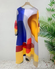 Geometric Plissé Colorblock Dress