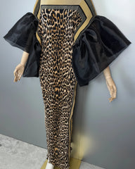 Leopard Plissé Organza Dress