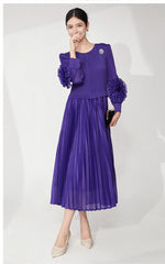 Luxury Plissé Flower Sleeve Dress