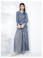 Women's Pleated Wide-Leg Pants & Top Set