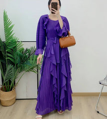Luxury Pleated Ruffle Midi Dress