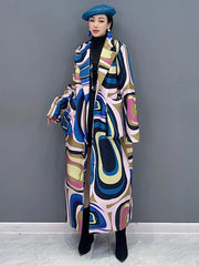 Evelisse Abstract Printed Boho Trench Coat