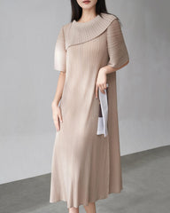 Balloon-Sleeve Pleated Dress