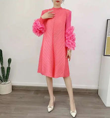 Luxury Pleated Floral Ruffle Dress