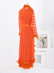 Women's Pleated Perfection - Orange Coat & Sleeveless Dress Set