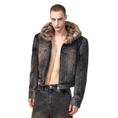 Men's Leopard Hood Denim Jacket