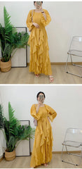Luxury Pleated Ruffle Midi Dress