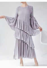 Truly Plissé Ruffle Sleeve Dress