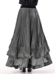 Anthracite Cascade Pleated Maxi Pull-On Skirt