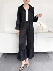 Elegant Plissé Pocket Wide Leg Pant
