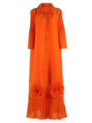 Plissé Flared Sleeve Maxi Dress