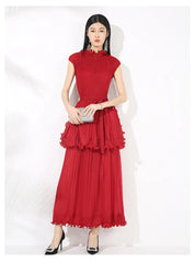 Truly Sleeveless Chiffon Plissé Pleated Dress