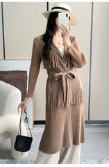 Luxe Plissé Pleated Tassel Long Coat